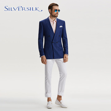 Double breasted slim bridegroom tuxedo navy blue blazer