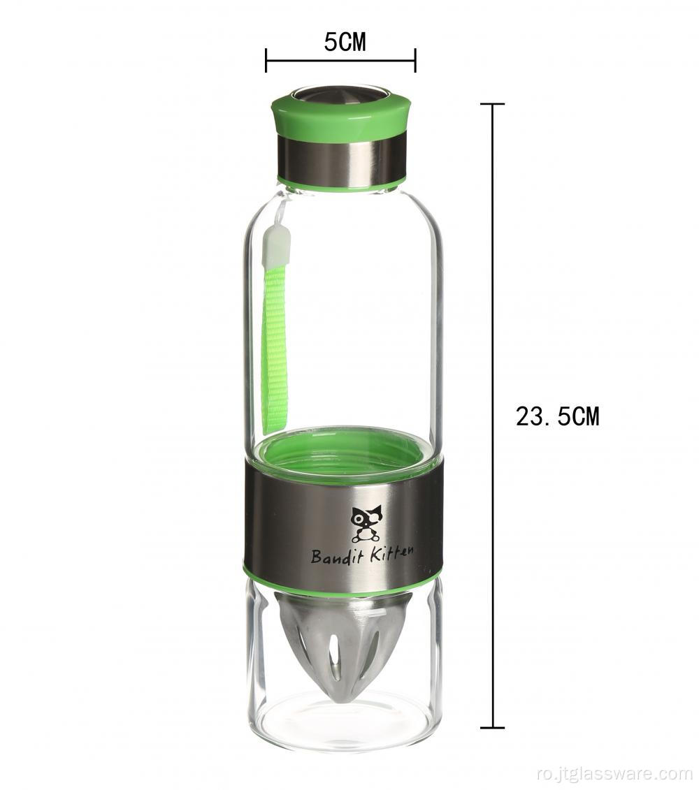 Sticla de apa din sticla cu produse fierbinti de 500 ml cu husa din silicon