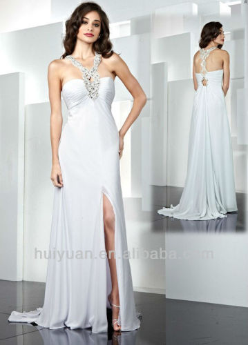 long sexy white chiffon evening dress