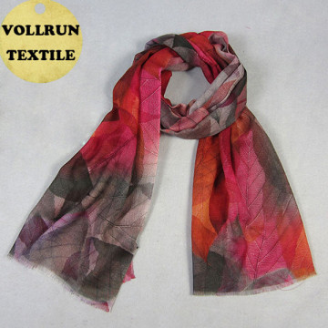 Newest Women Wool Woven Scarf Shawls Leaf Digital Printed