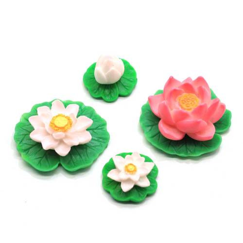 3D Multi Design Resin White Lotus Green Leaf Ornament Craft Cute Bud Red Blooming Flower Fairy Garden Accessories Jewelry Shop