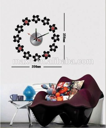 Black color wall sticker round shape flower watch for home decoration