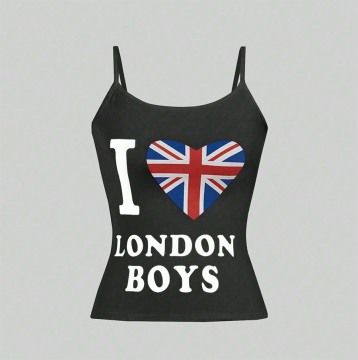 Basic Slim Fit Graphic Cami Top with Screen Printing Logo Spaghetti Strap Top