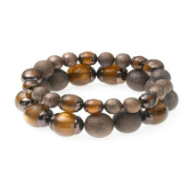 Gold large bead strands bracelet with stone