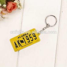 Cheap customized embossed car number plate metal name key chain