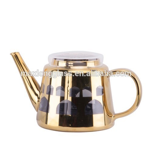 Borosilicate teapot with plating gold.