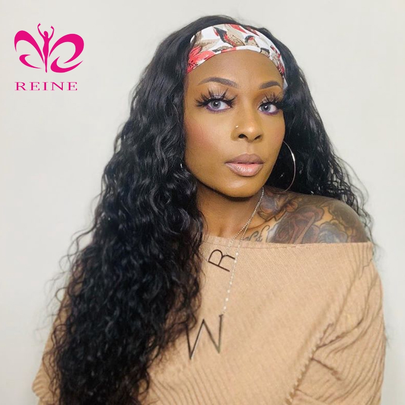Full Cuticle Curly Headband Wigs Human Hair GlueLess None Lace 10A Virgin Peruvian Head Band double drawn human hair wigs