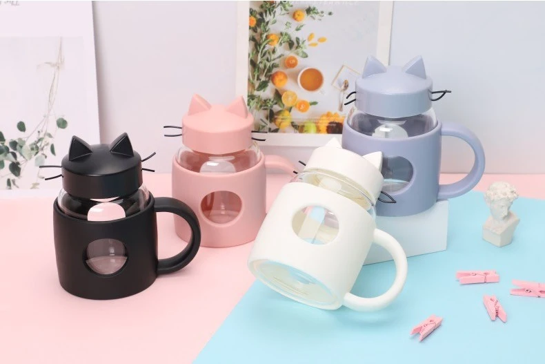 Creative Fashion Cartoon Plastic Platinum Cat Glass Student Cute Cat Transparent Water Cup Creative Mini Tea Cup