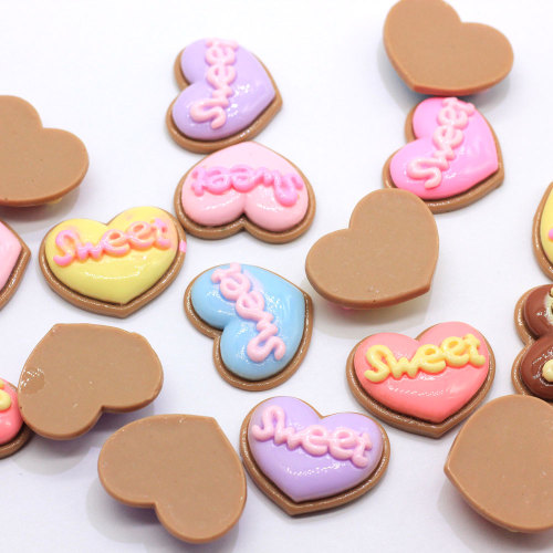 Colorful Sweet Heart Biscuits Resin Decoration Craft Falt back Cabochon Scrapbooking Hair bow Center Embellishments DIY