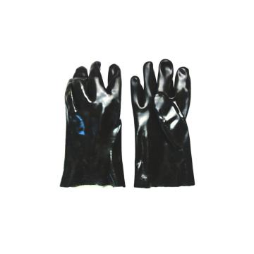 Black PVC dipped gloves smooth finish interlock liner