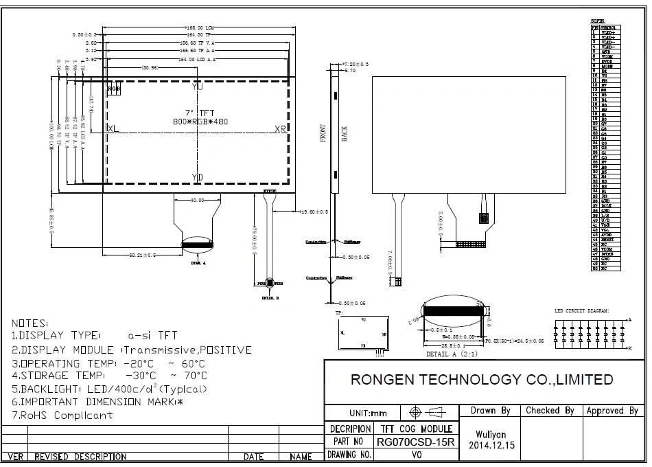 TFT LCD 7.0inch 800X480 with Touch for Electrical Automation Control System