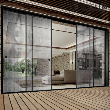 Matte Black Heavy-Duty Fluted Glass Sliding Door