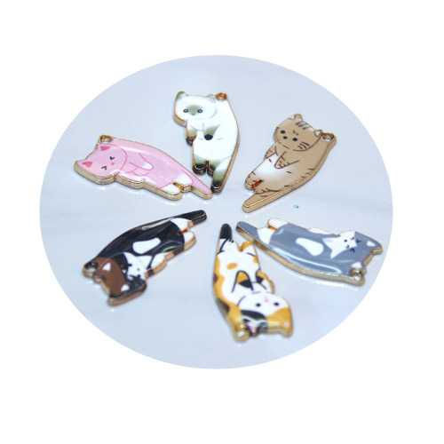 Metallic Enamel Korea Cat Charms Alloy Planar Cow Pendants Necklace Jewelry Making Artificial Animal Ornament