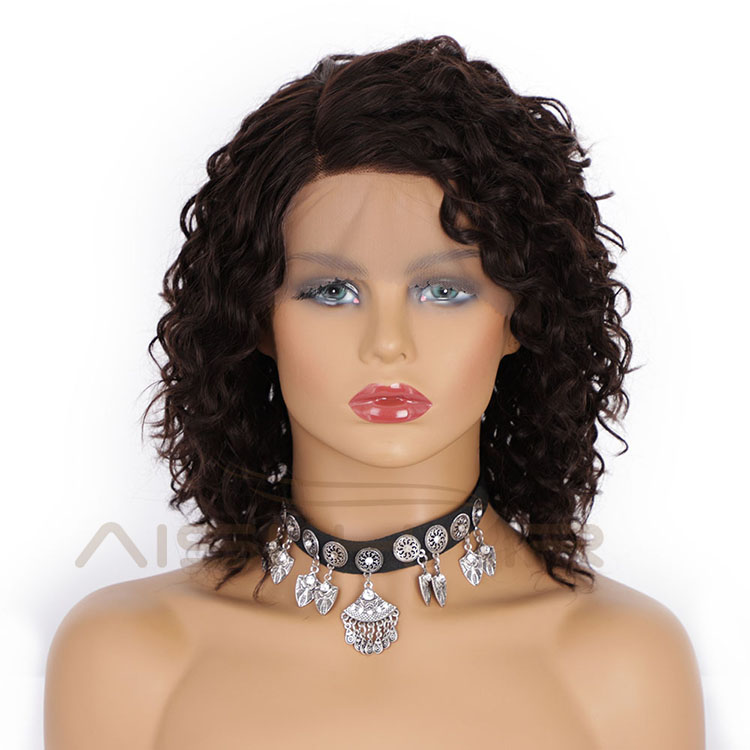 Aisi Hair Curly Wave Short Bob Swiss Lace Brown Wigs 100%  Brazilian Hair For Black Women Lace Front Human Hair Wigs