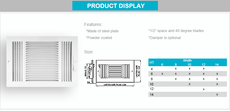 HVAC Steel Heat Wall Air Đăng ký với Damper