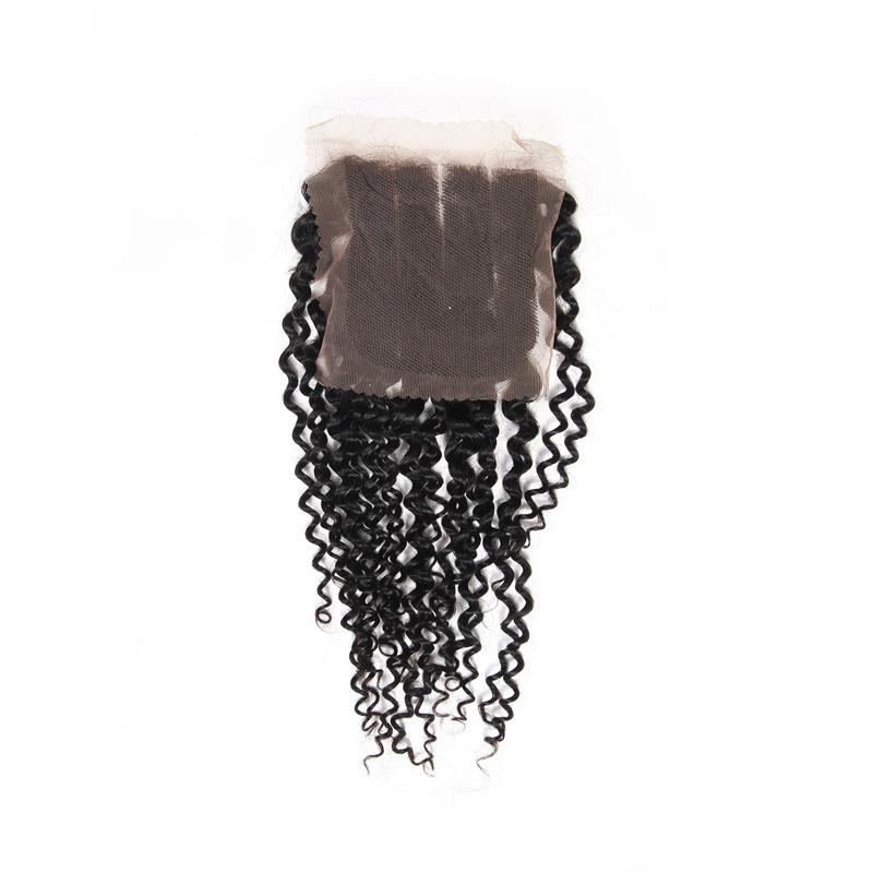 3 way part closure cheap virgin brazilian hair large stock 4*4 kinky curly lace closure