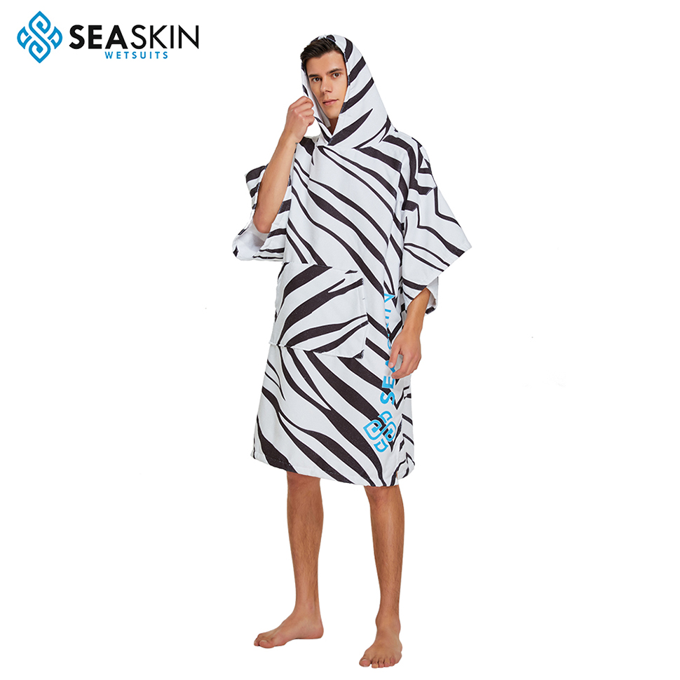 Seaskin Custom Digital Print Microfiber Adult Surf Poncho Hooded Handduk Poncho