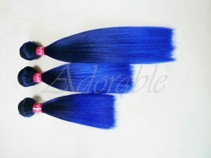 cheap factory price ombre two tone colored straight synthetic hair weave, soft diana synthetic yaki hair pieces raw material