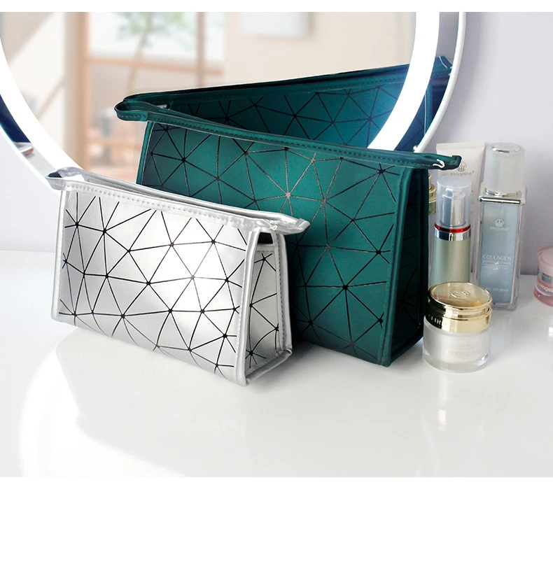 Diamond Grid PU Leather Cosmetic Bag Travel Toiletry Bag Cosmetic Storage Bag Makeup Bags