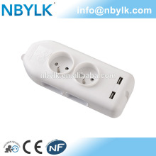 6gang French electric extension socket, 2P+4P+2P USB eclectric socket with child protector