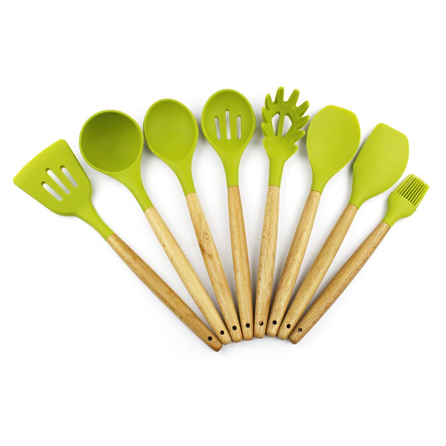 8ST Nonstick Buchenholz Silikon Utensil Set