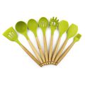 8pcs ustensile antiadhésif en bois de hêtre en silicone