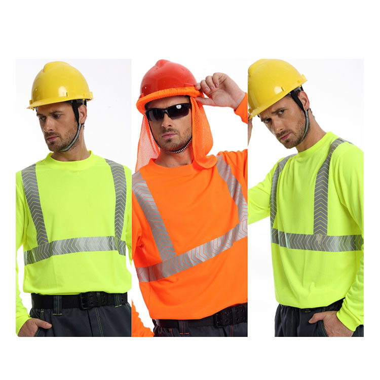 Customized logo high visibility reflective safety long sleeves polo T-shirt