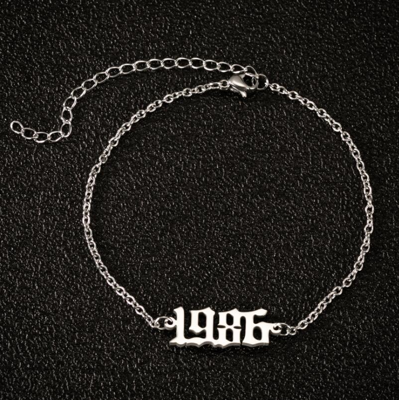 1980- 2000 year stainless steel anklet foot jewelry year numbers birth year jewelry best birthday gift