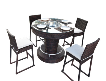 Leisure Wicker Outdoor Bar Dining Rattan Garden Bar Set with Ice Bucket
