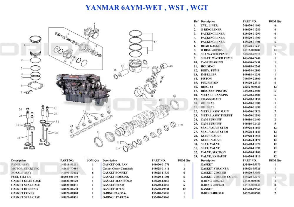 6AYM-WET 148620-11100 valve IN for YANMAR