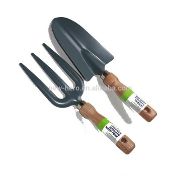 Wooden Handled Gardening Fork and Trowel