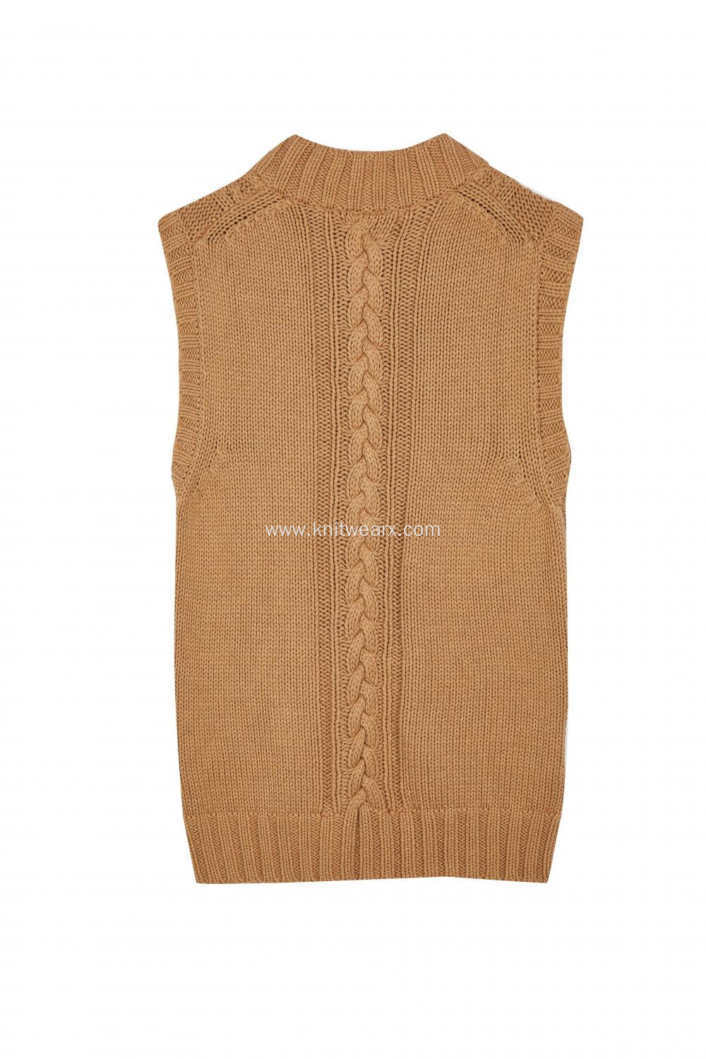 Women's Knitted Zip Through Cable Vest Cardigan