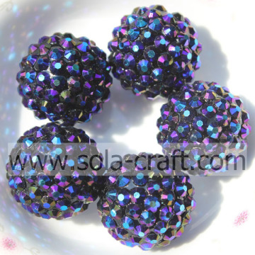 Gioielli rotondi sciolti perline lucide con strass in resina bluastra 18 * 20MM