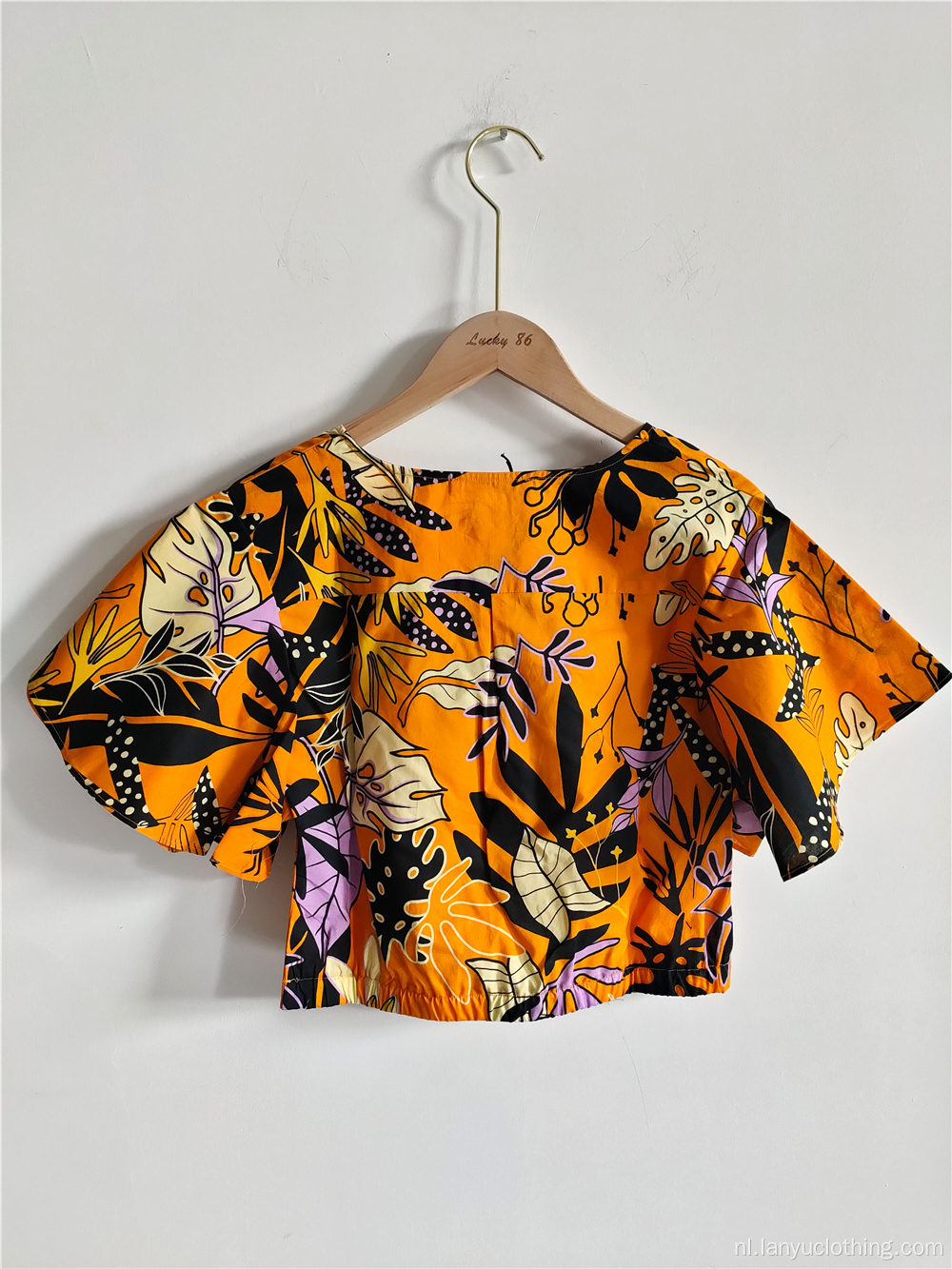 Dames crop top met bloemenprint en gekruiste korte mouwen