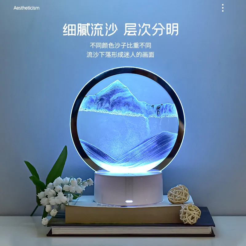 Creative 3D Quicksand Painting, Night Light, Dynamic Hourglass Ornament