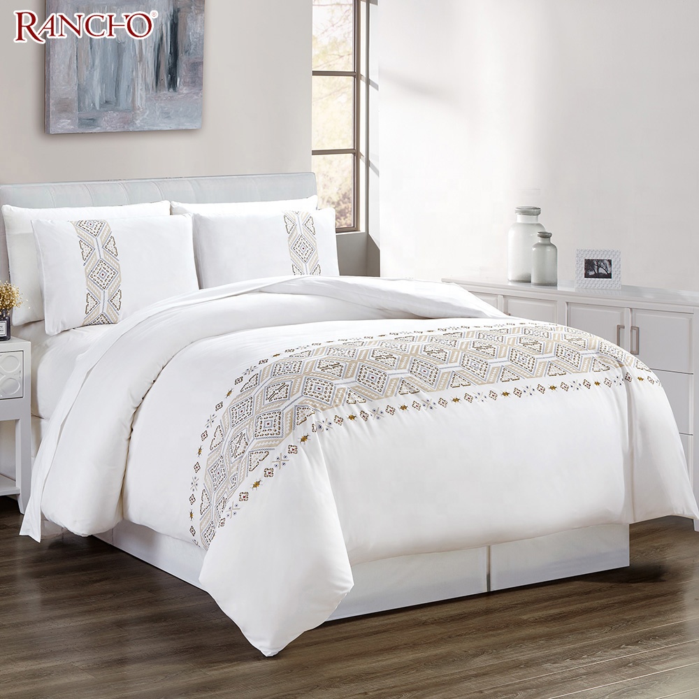 Hot selling 8 pcs microfiber fabric embroidery bedsheet duvet lasted design fashion embroidery duvet cover bedding duvet cover