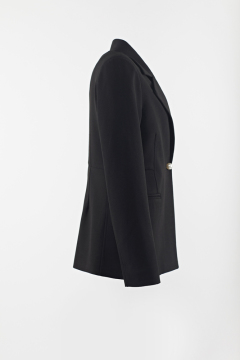 Black woven suit with pearl button