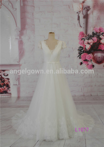 Cap sleeves illusion back A-line wedding dress