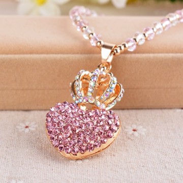 2015 Heart Shape With Crown Rhinestone Pendant Necklaces