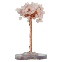 Raw Rose Quartz Raw Stone Copper Tree Agate Slice Base Ornament-11.5x(5-7)cm