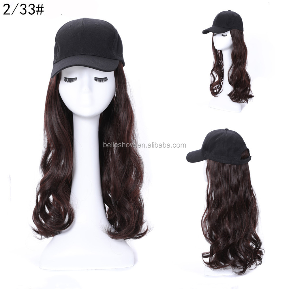 Hot sell baseball hat hair wig combination custom new design  synthetic hair with hat with black  wig