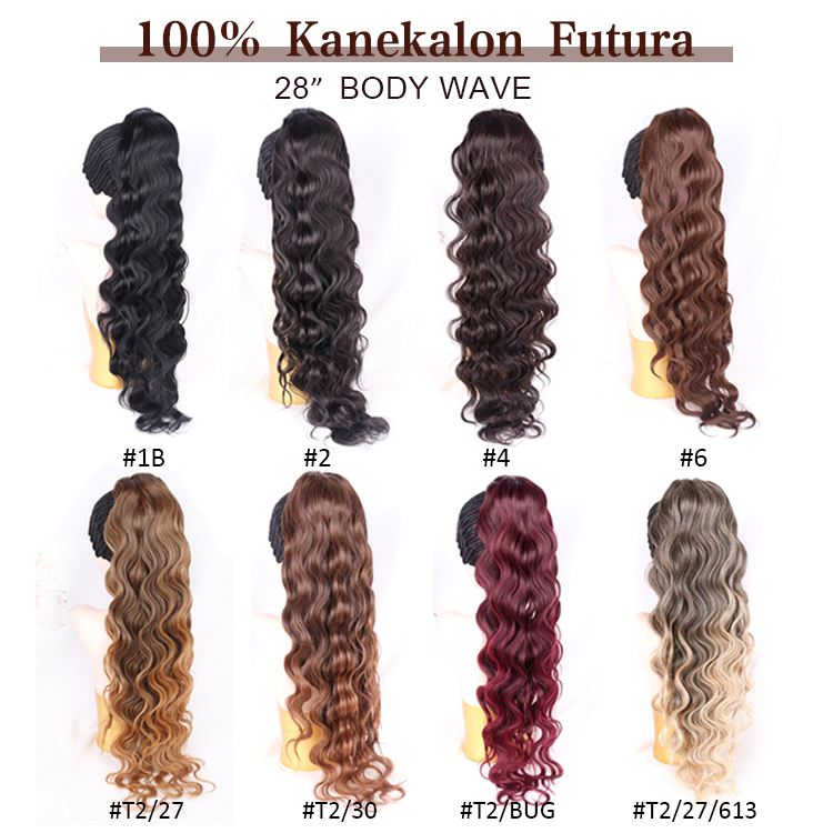 Julianna Wholesale 28Inch Kanekalon Fibre Straight Water Wave Hair Ready To Synthetic Hair Yaki Ponytails