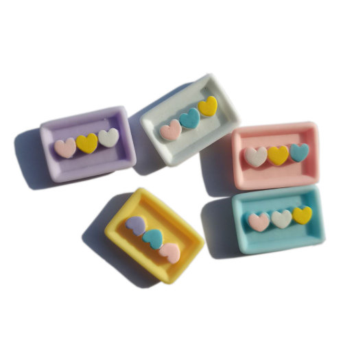 Resin Three Heart On Plate Kawaii Dollhouse Play Toys Flat Back Cabochon Beads Kids DIY Craft Gifts