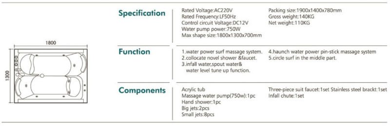Monalisa Indoor Massage Bathtub Hot Tub Whirlpools M-2046