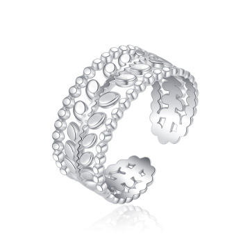 Diamond-Studded Fairy Wind Hollow Leaves Adjustable Stainless Steel Gold-Plated Ring for Women