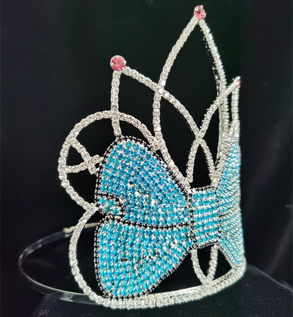 Miss World Pageant Crown Aqua Hair Bow Tiaras