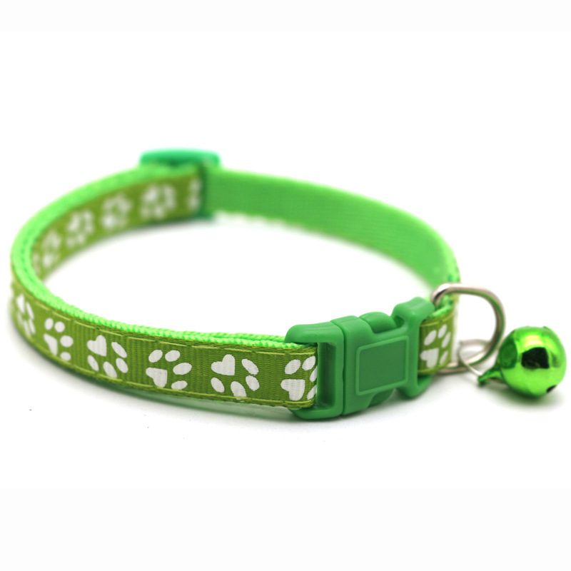 Manufacturer Wholesale Multi-colors Paw Print Adjustable Nylon Cat Dog Collar With Bell