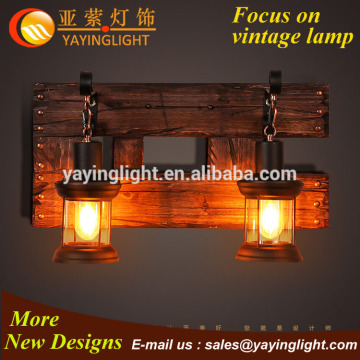 vintage wooden gate lock style wall lamp,two lights latch design wall lamp,loft warranty wood lamp,wood base CE wall lamp