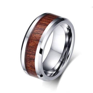 8mm mens tungsten ring with wood inlay