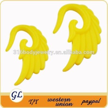 TP02999 yellow angel wings acrylic taper piercing ear expander , acrylic taper plug